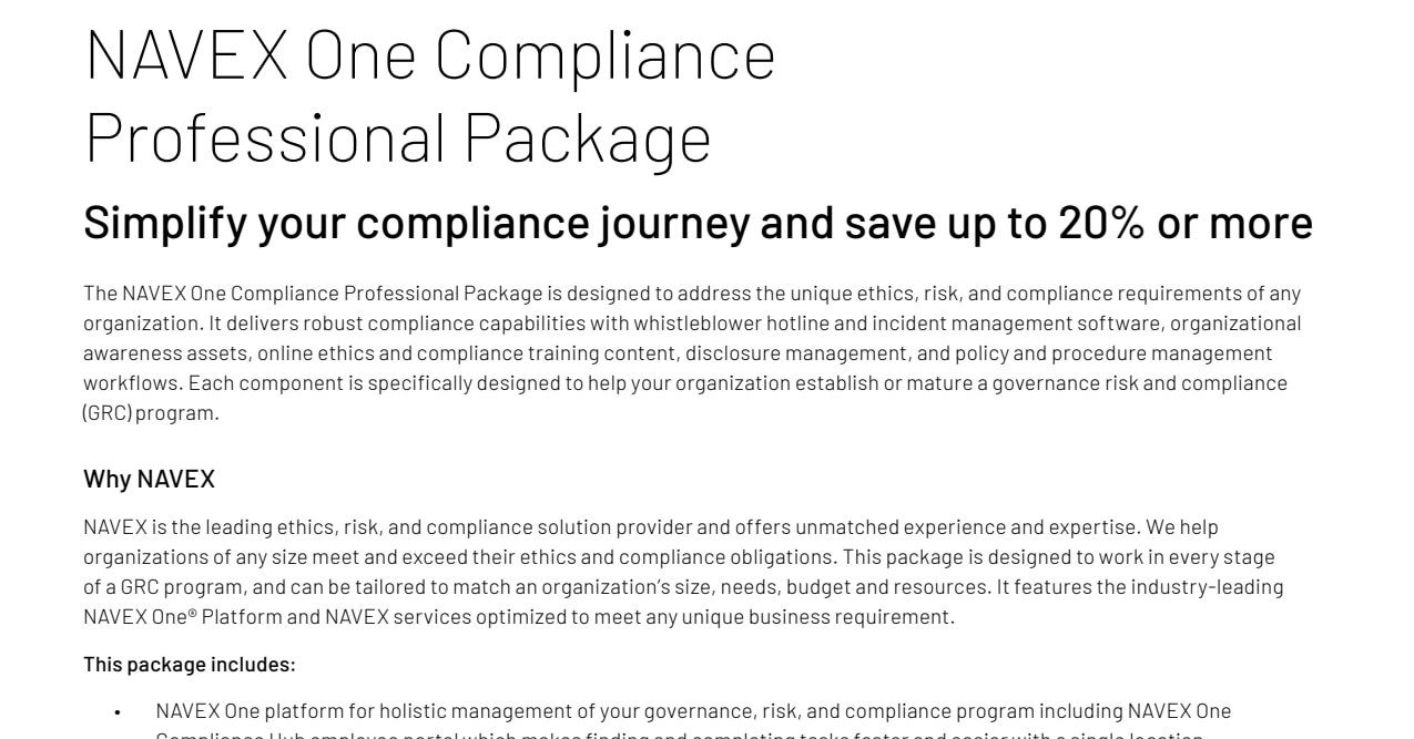 NAVEX One Compliance Professional Package NAVEX