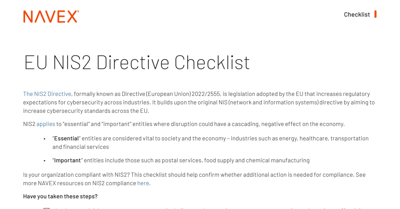 Nis2 Checklist Navex Uk