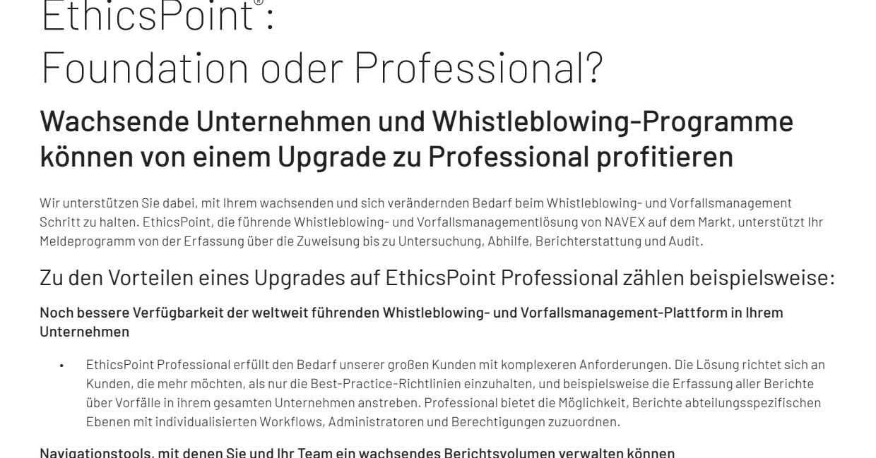EthicsPoint®: Foundation vs Professional | NAVEX DE