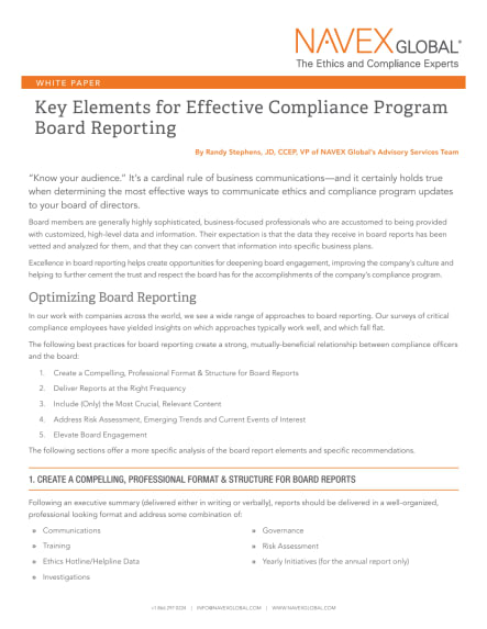 Key Elements for Effective Compliance Program Board Reporting