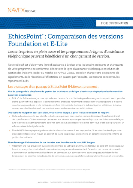Image for EthicsPoint Comparaison des versions Foundation et E-Lite.pdf