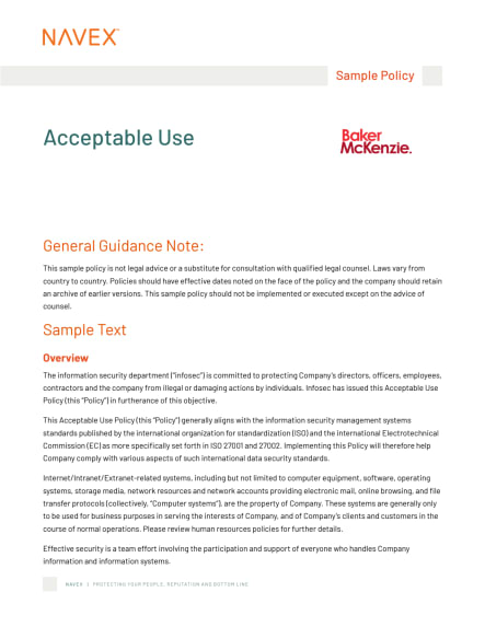 Acceptable Use Policy (AUP) Sample Template NAVEX