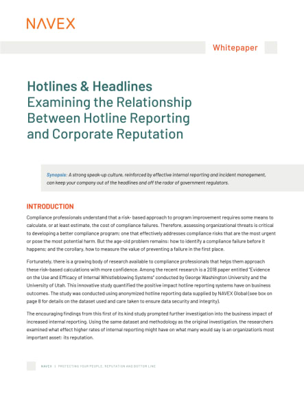 teaser for whitepaper on hotline reporting and corporate reputation 