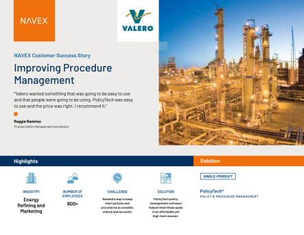 Valero Improves Procedure Management Using PolicyTech Software