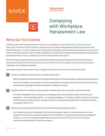 Image for Complying with Workplace Harassment Law Datasheet 2023