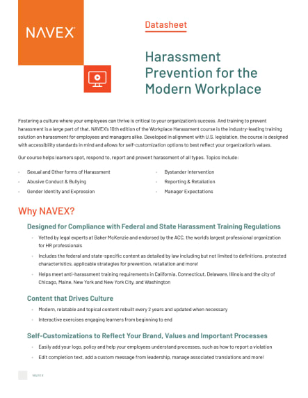 Image for Workplace harassment 10 prevention training datasheet 2023