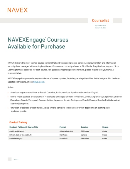 Image for NAVEX Courselist Jan. 2023