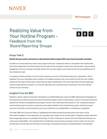 Realizing Value from Your Hotline Program – Feedback from the ‘Board Reporting’ Groups