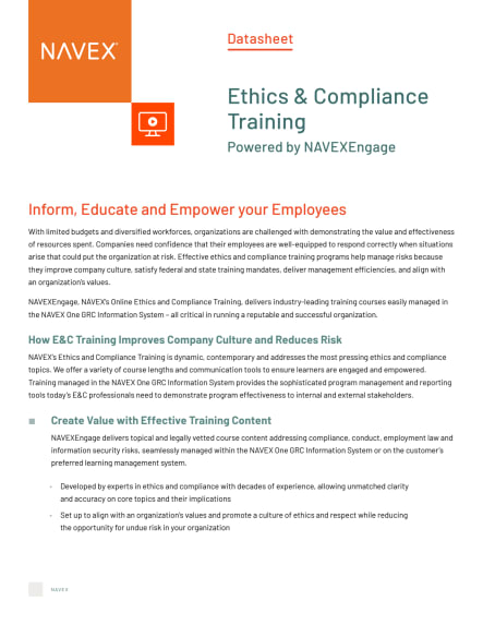 Image for Ethics & Compliance Online Training Datasheet