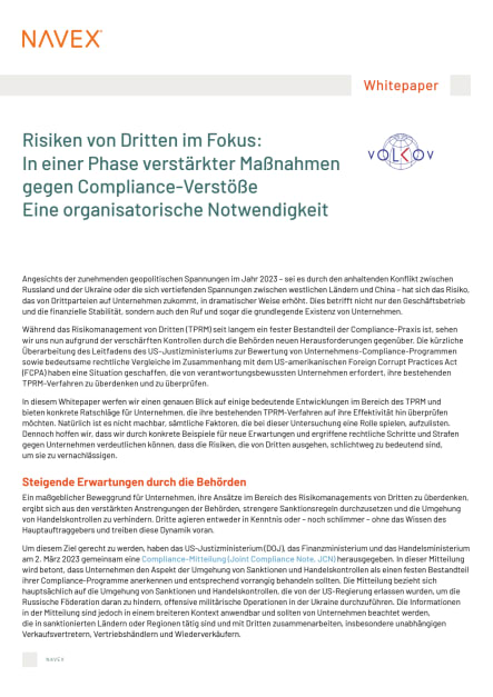 Risiken von Dritten im Fokus: In einer Phase verstärkter Maßnahmen gegen Compliance-Verstöße Eine organisatorische Notwendigkeit