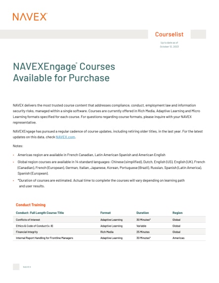 Image for NAVEX Courselist Oct. 2023