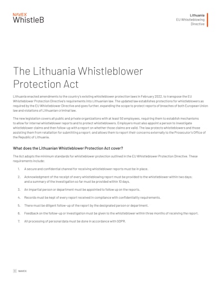 The Lithuania Whistleblower Protection Act