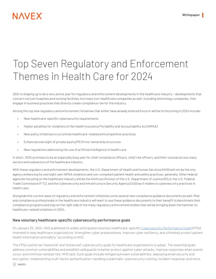 Top Seven Regulatory and Enforcement Themes in Healthcare for 2024