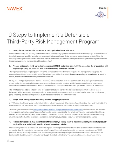 10 Steps to Implement a Defensible Third-Party Risk Management Program