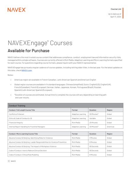 NAVEX Course List April 2024