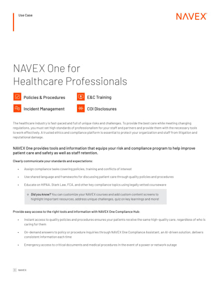 NAVEX One for Healthcare Professionals Use Case