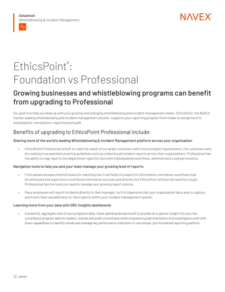 EthicsPoint: Foundation vs Professional