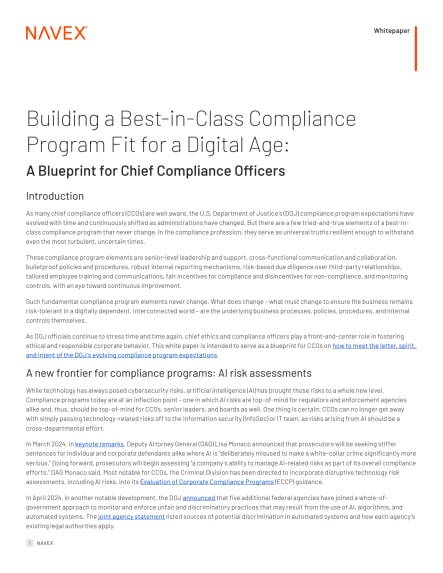 Building a Best-in-Class Compliance Program: Blueprint for Chief Compliance Officers
