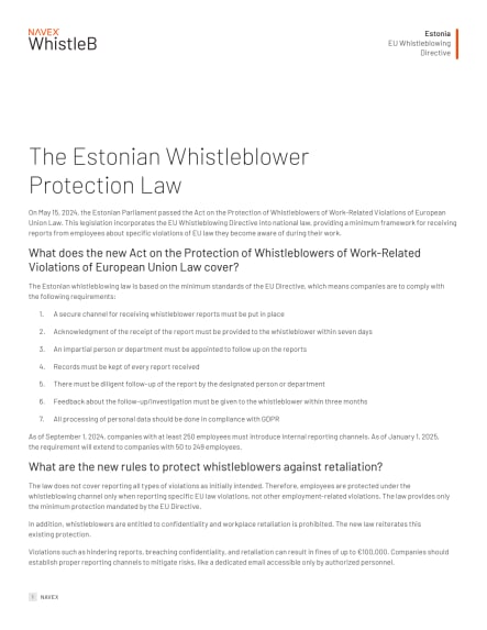 The Estonian Whistleblower Protection Law