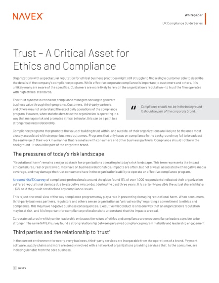 Trust – A Critical Asset for Ethics and Compliance