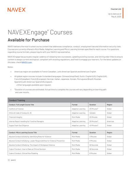 NAVEX Course List May 2025