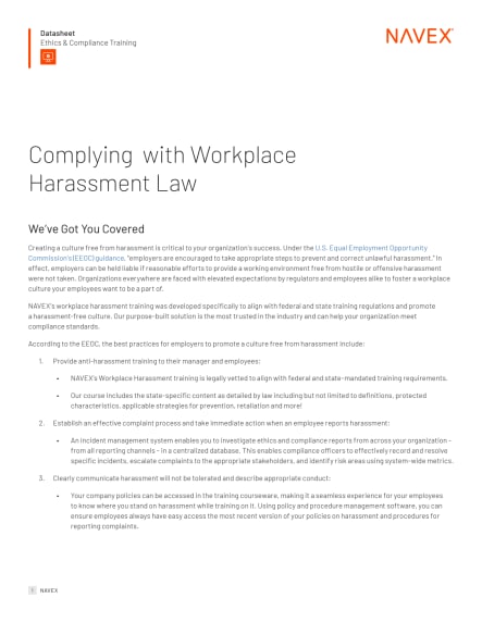 Image for Complying with Workplace Harassment Law Datasheet