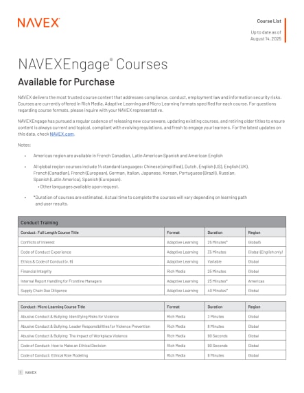 Image for NAVEX Course List August 2025
