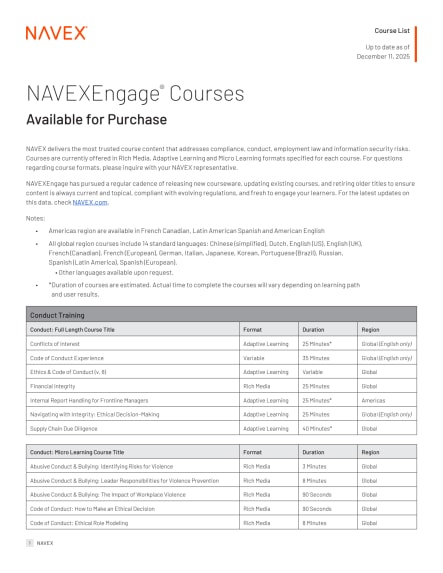 Image for NAVEX Course List December 2025