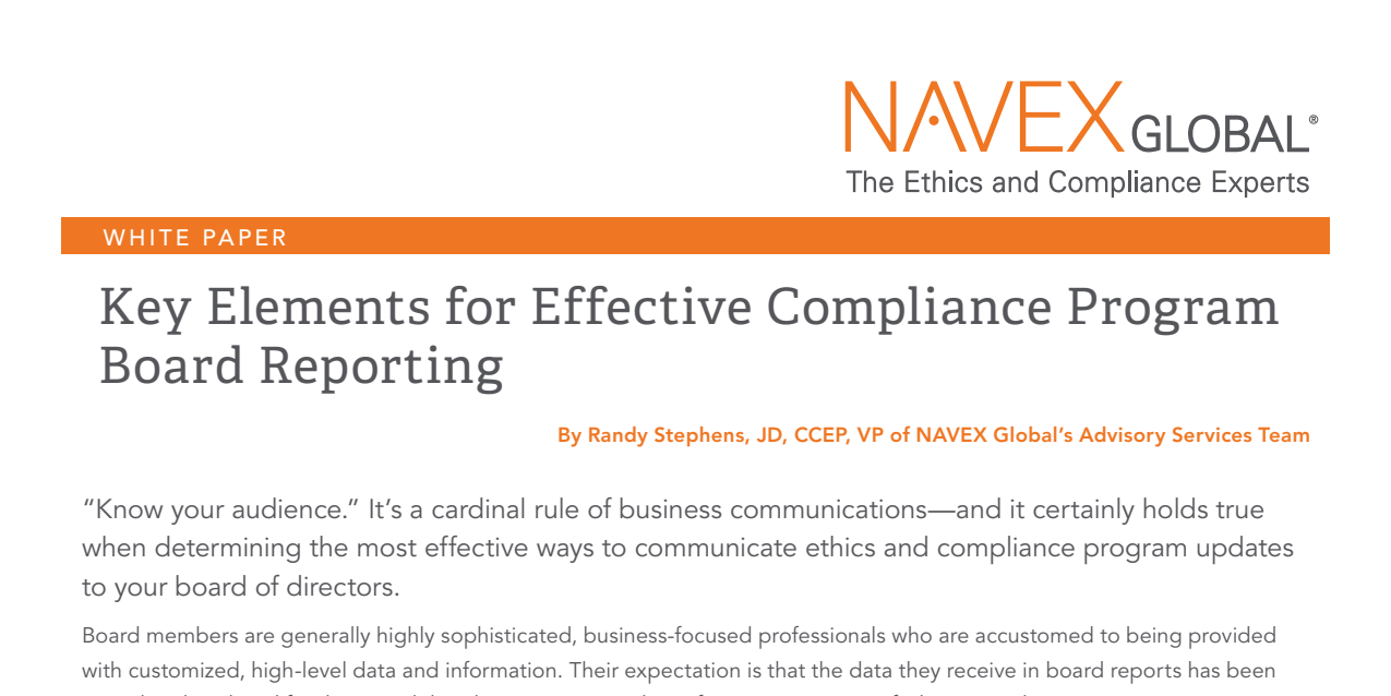 Key Elements for Effective Compliance Program Board Reporting