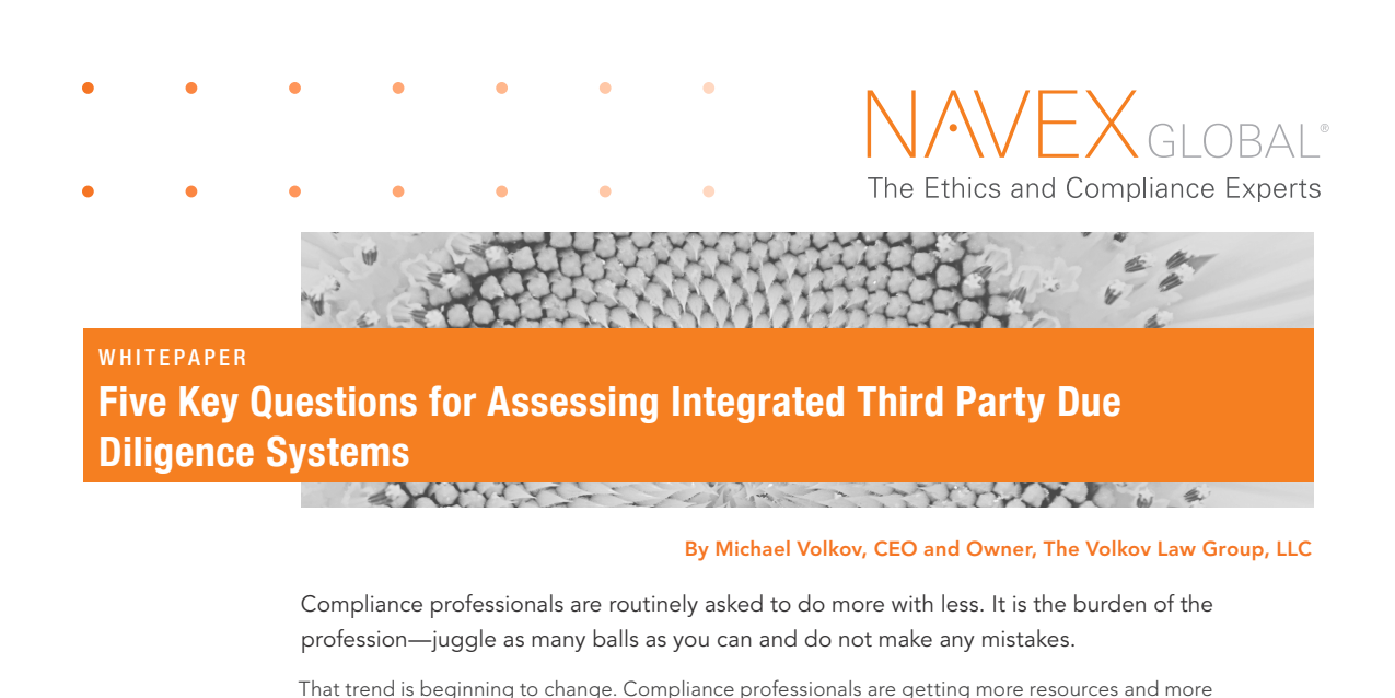 Five Key Questions for Assessing Integrated Third Party Due Diligence Systems
