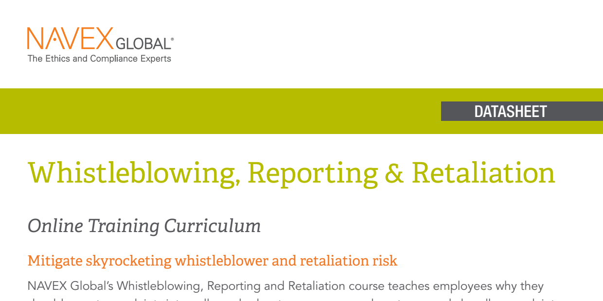 Whistleblowing Reporting Retaliation Course Overview Datasheet - EMEA