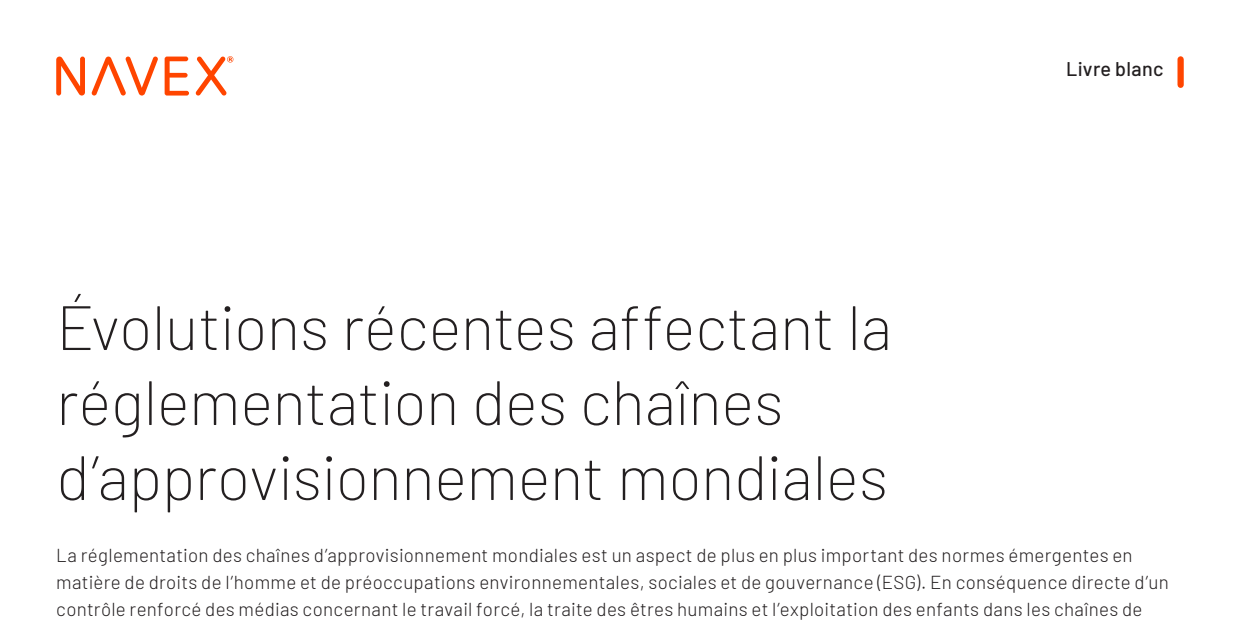 Développements récents affectant la réglementation des chaînes d'approvisionnement mondiales
