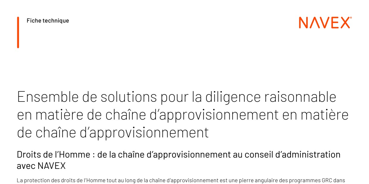 Ensemble de mesures de diligence raisonnable en matière de chaîne d'approvisionnement