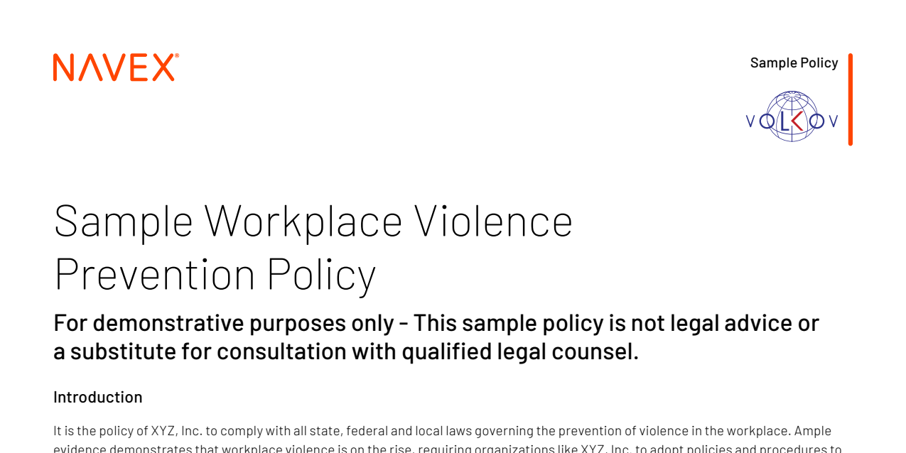 California Workplace Violence Prevention Sample Policy