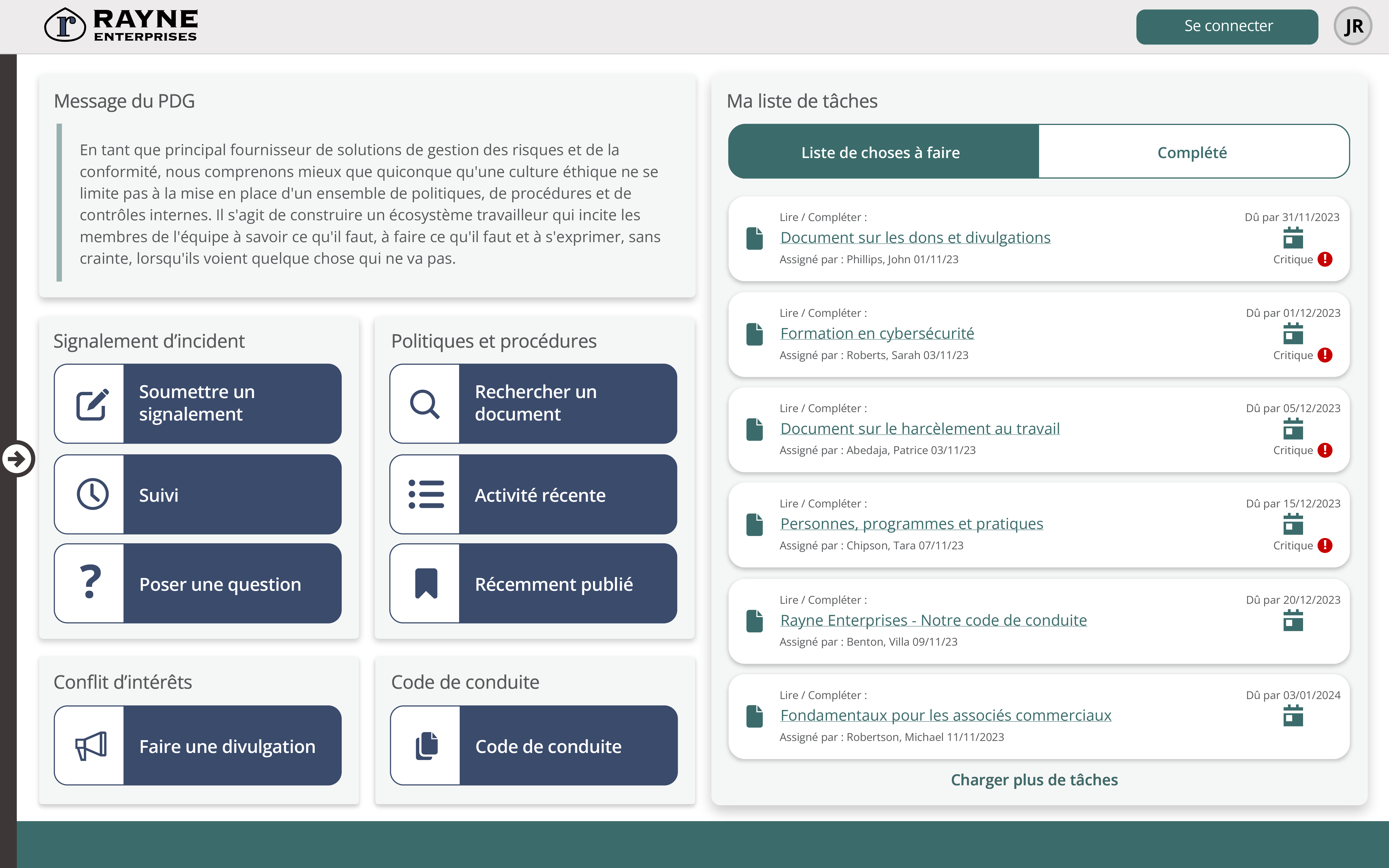 Screenshot of NAVEX Compliance Task Manager