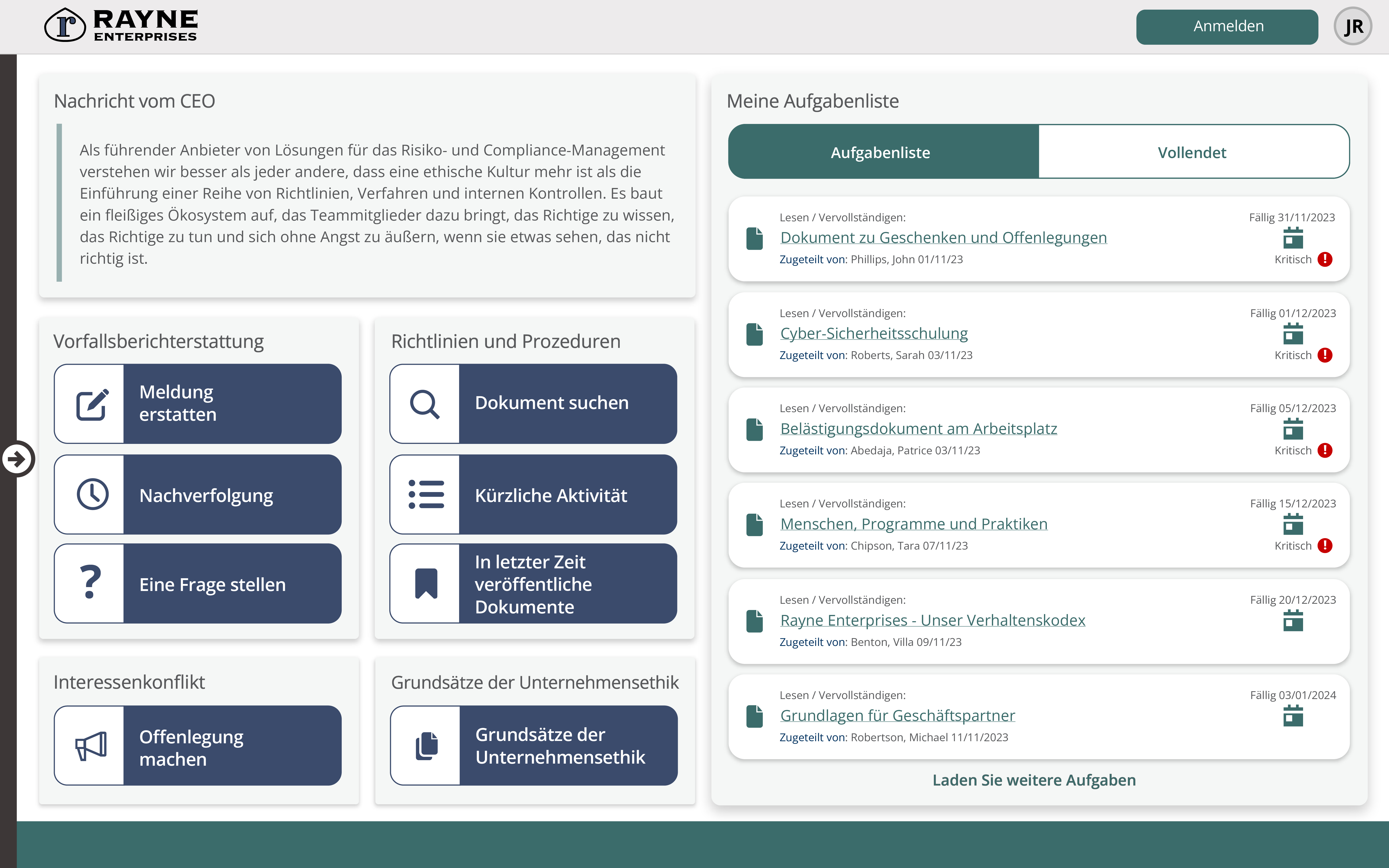 Image of laptop displaying NAVEX's Compliance Task Manager