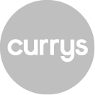 The image shows a black circle with the word currys written in lowercase white letters in the center.
