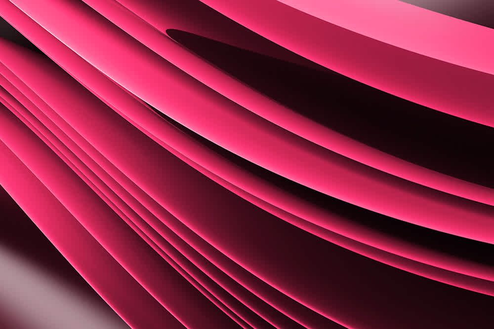 Abstract image featuring overlapping, smooth, curved lines in various shades of pink and red. The layers create a fluid, wave-like pattern with a glossy texture against a dark background, evoking a sense of motion and depth.