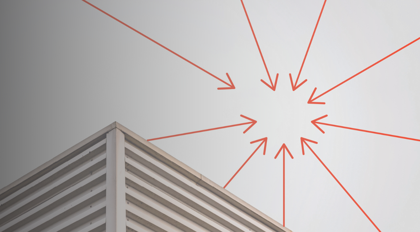 State of Risk & Compliance Report cover image of a white building corner with NAVEX orange arrows pointing in a circle overlay