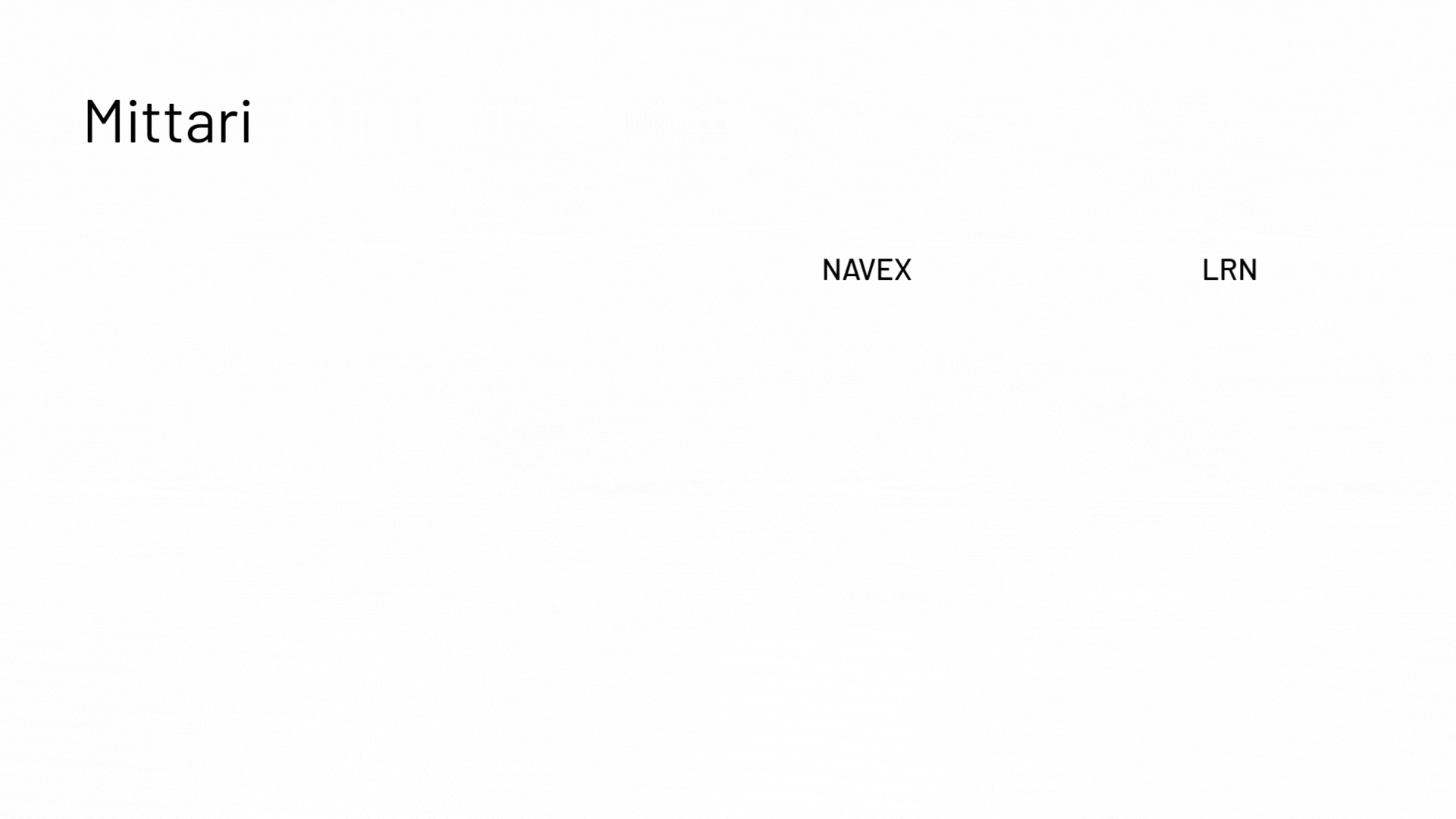 A white slide with the word Mittari on the left, and the words NAVEX and LRN spaced apart towards the right side. The slide is otherwise blank.