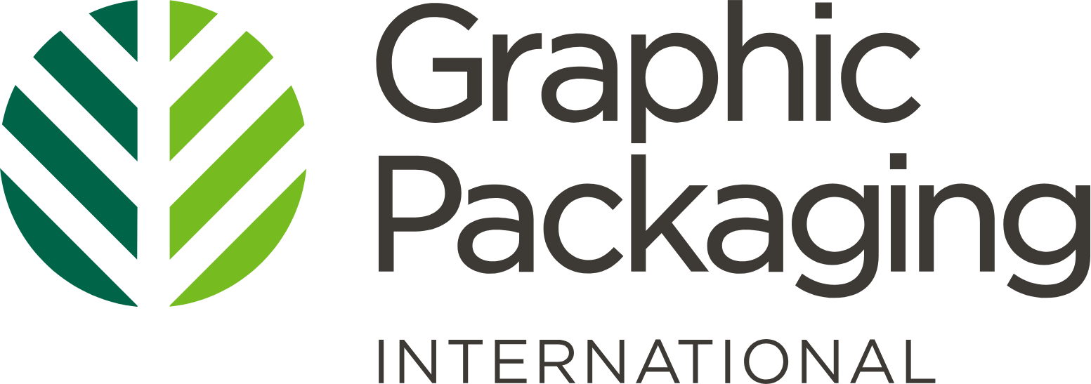 Logo for Graphic Packaging International. It features a geometric green leaf design on the left, with the company name in bold gray text to the right and the word INTERNATIONAL below in smaller capital letters.