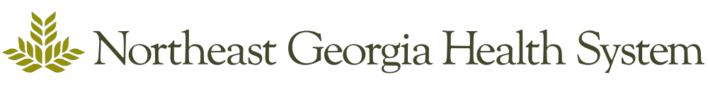 Logo of Northeast Georgia Health System featuring a stylized green leaf emblem on the left and the organization’s name in olive green serif font to the right on a light background.