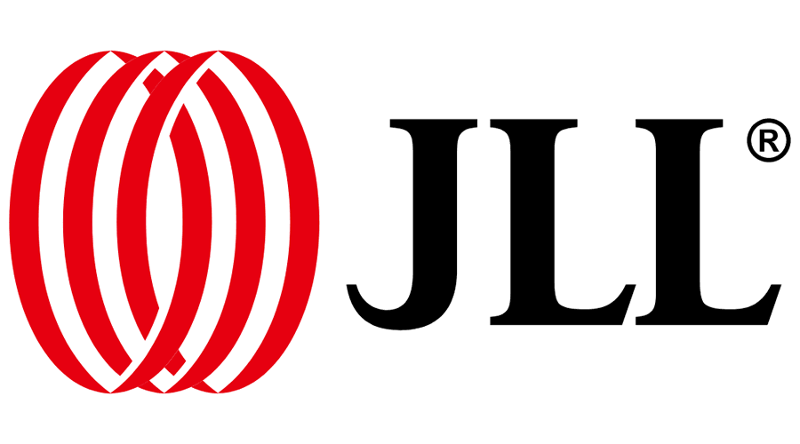 The JLL logo features three red, overlapping, elliptical rings on the left and the bold black letters JLL with a registered trademark symbol on the right. The background is white.