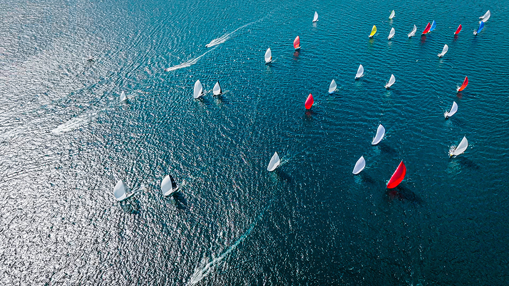 Aerial view of sailing race