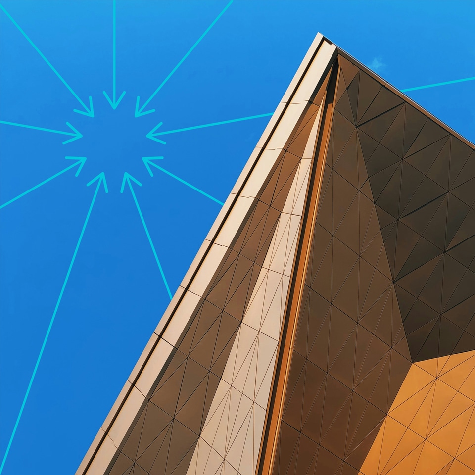 NAVEX Northstar, sharp corner of geometric building against clear blue sky