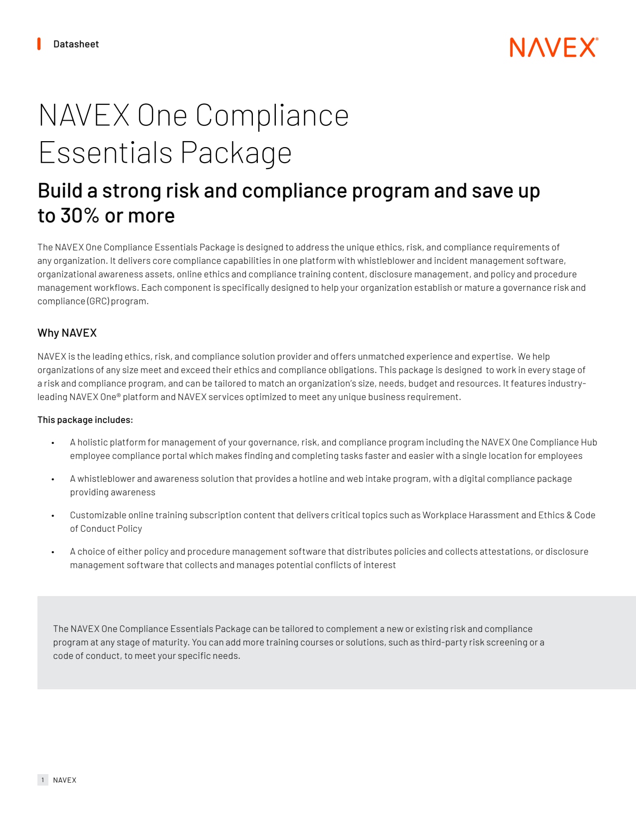 NAVEX One Compliance Essentials Package