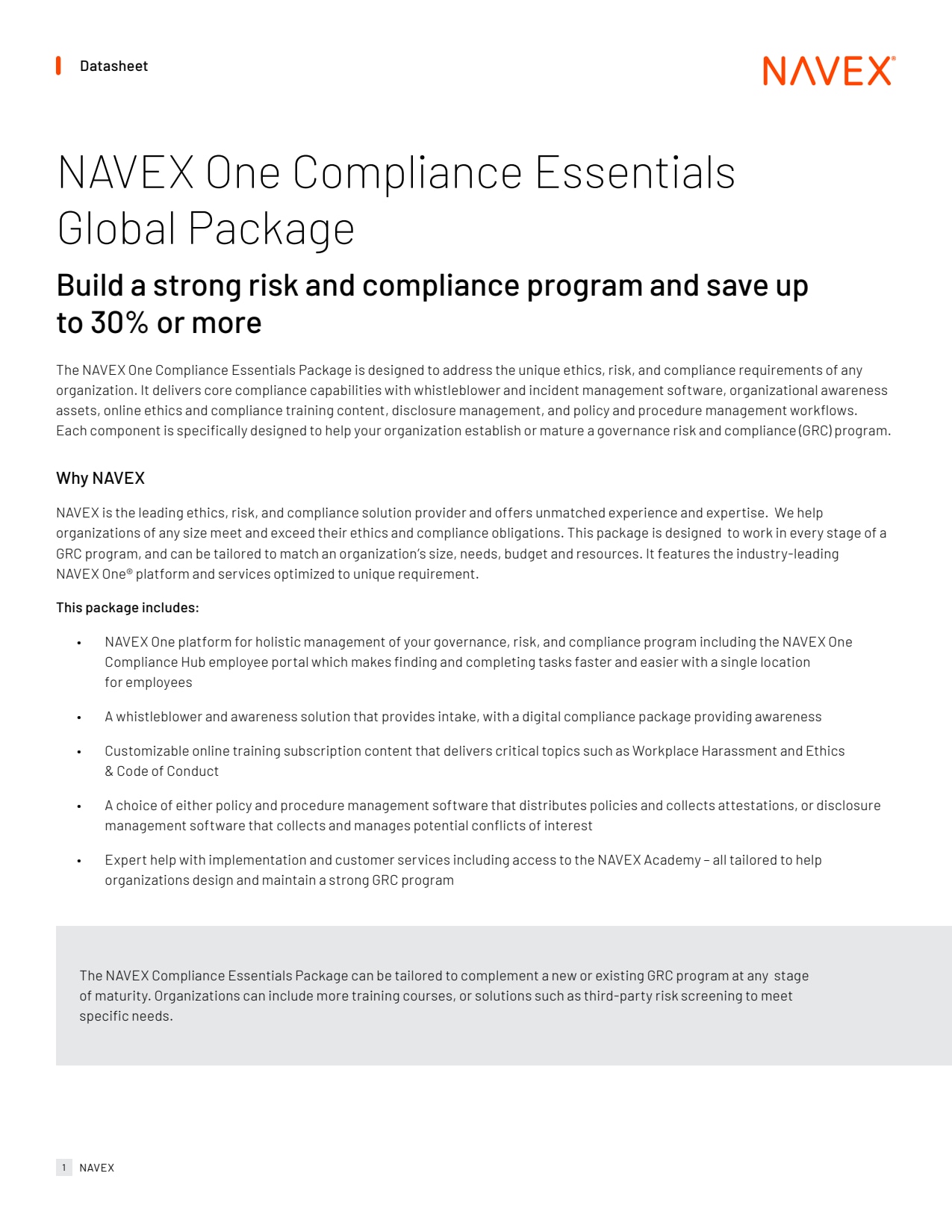 NAVEX One Compliance Global Essentials Package