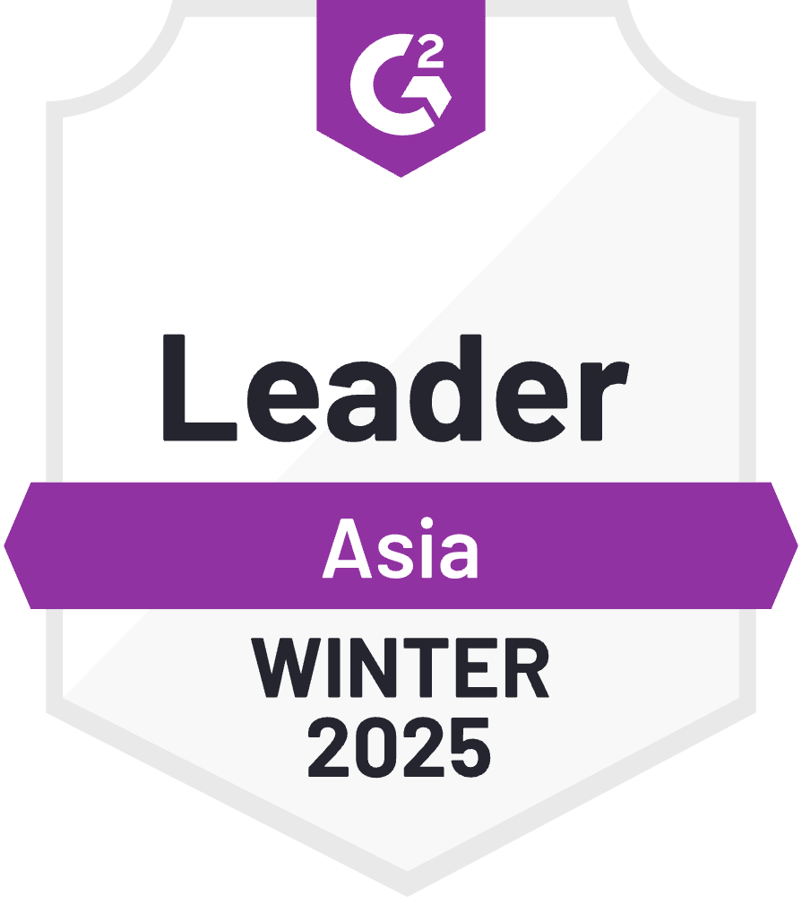 G2 badge with a purple banner reads Leader in the Asia regional Grid for Ethics & Compliance Learning. 