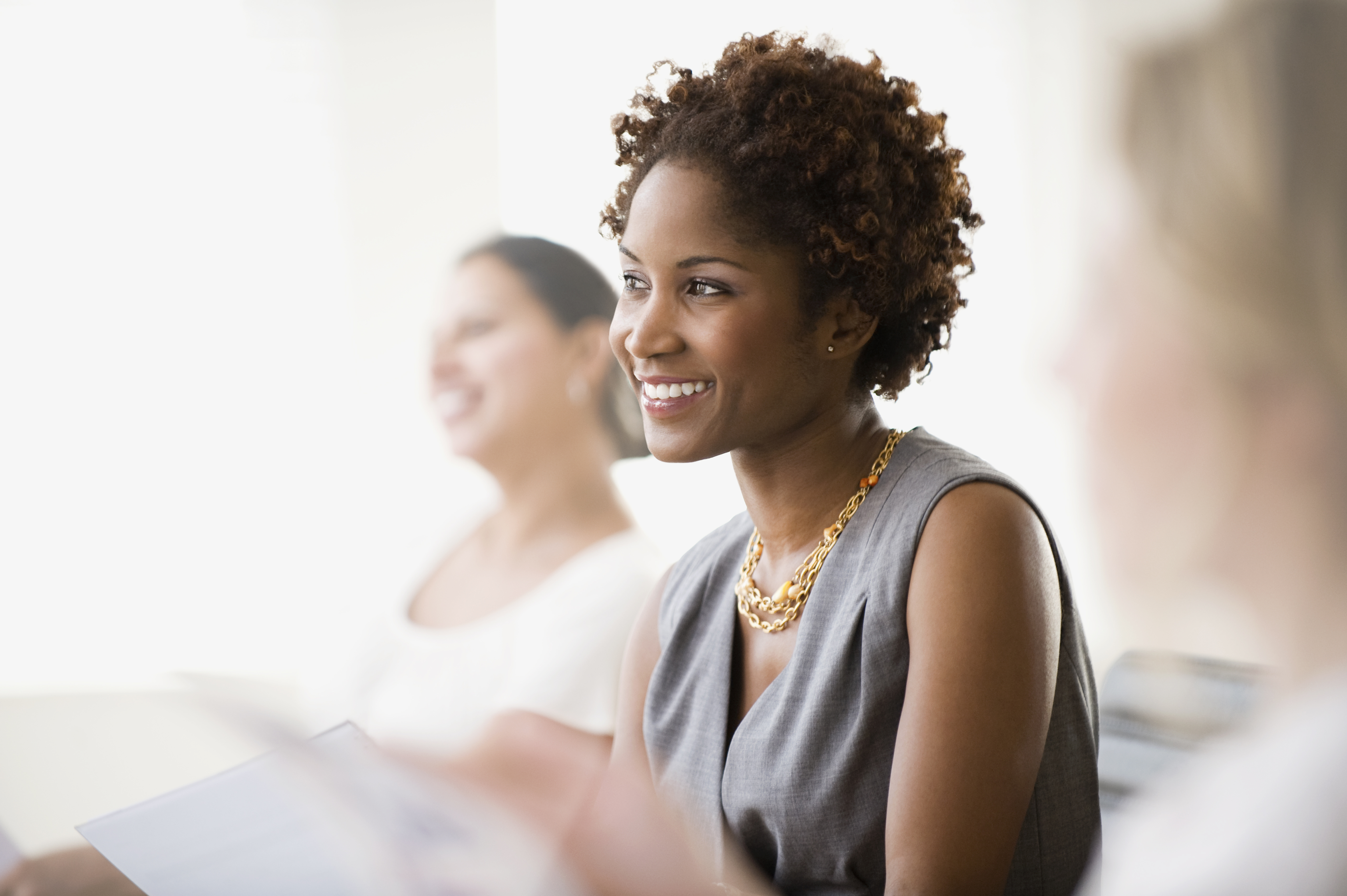 working professional woman listening intently 