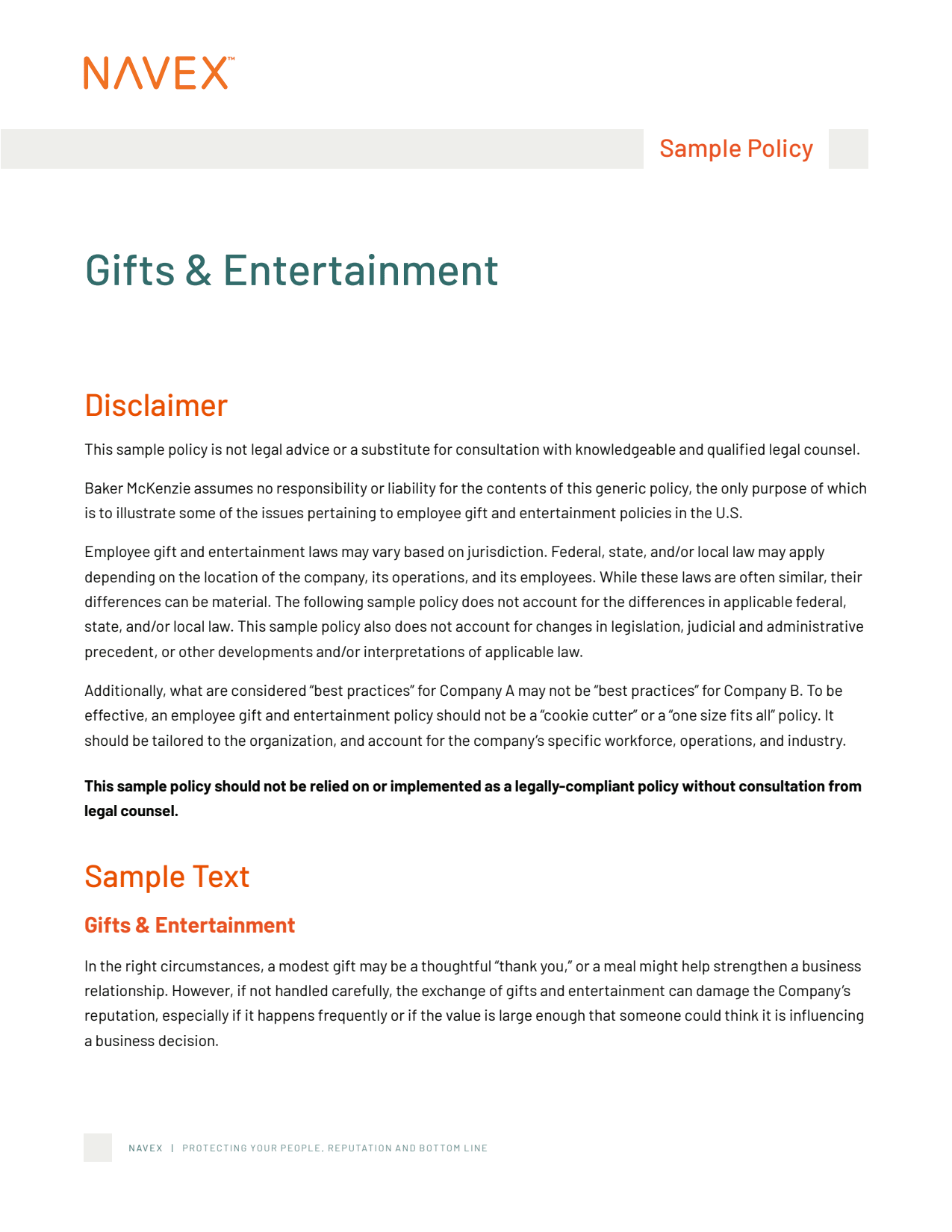 Gifts & Entertainment Sample Policy